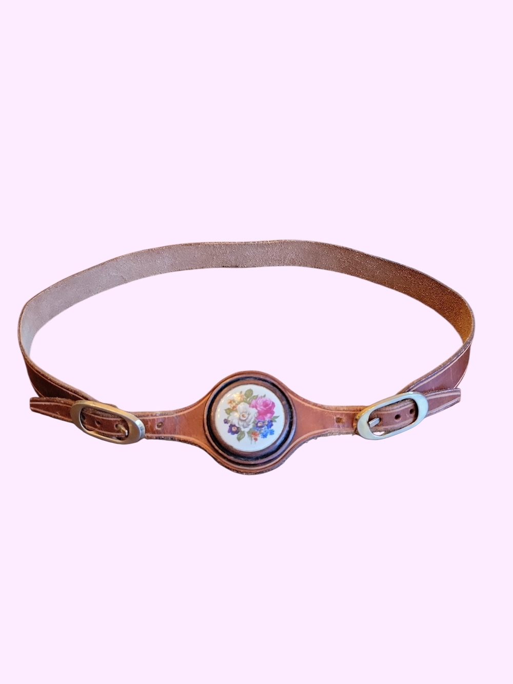 Vintage Brown Leather Floral Medallion Belt